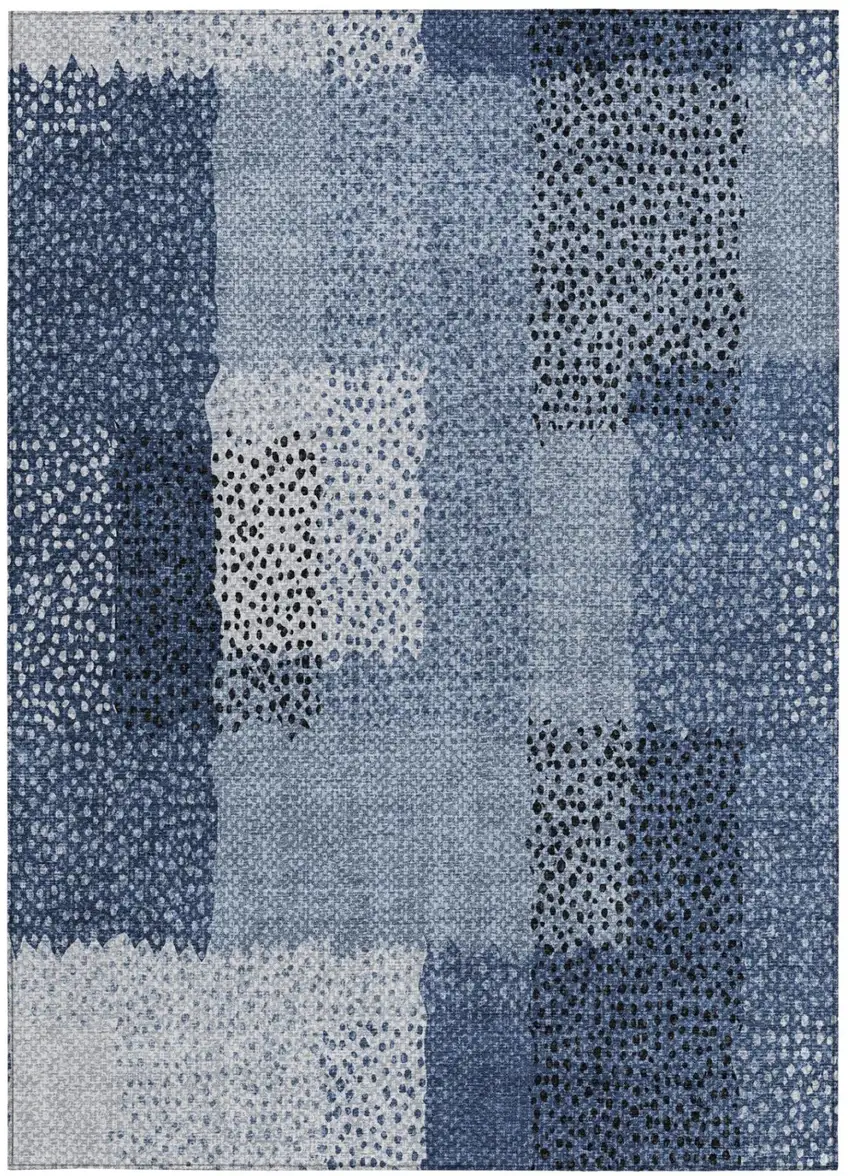Denim Blue And Blue Abstract Washable Indoor Outdoor Area Rug Photo 2