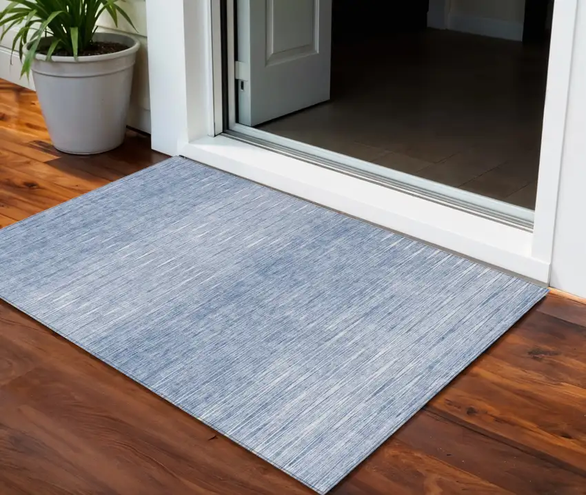 Denim Blue And Blue Abstract Washable Indoor Outdoor Area Rug Photo 1