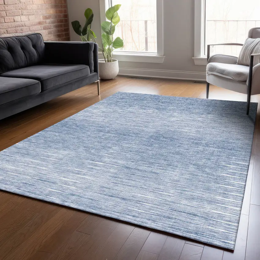Denim Blue And Blue Abstract Washable Indoor Outdoor Area Rug Photo 9