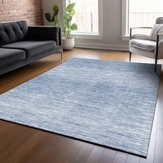 Denim Blue And Blue Abstract Washable Indoor Outdoor Area Rug Photo 9