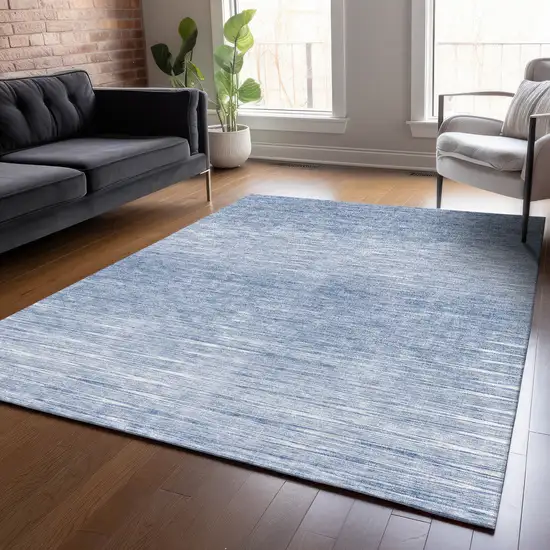 Denim Blue And Blue Abstract Washable Indoor Outdoor Area Rug Photo 9