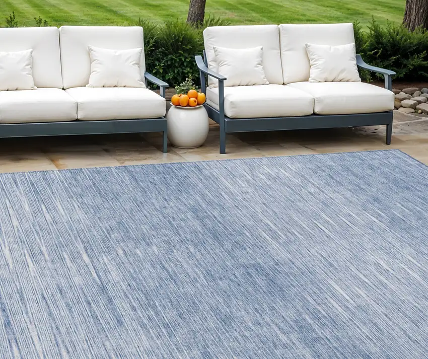 Denim Blue And Blue Abstract Washable Indoor Outdoor Area Rug Photo 1