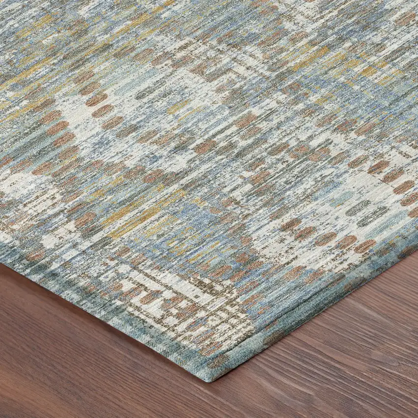 Denim Blue And Blue Floral Medallion Washable Indoor Outdoor Area Rug Photo 4