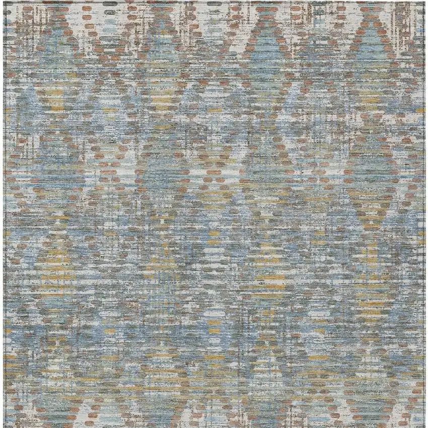 Denim Blue And Blue Floral Medallion Washable Indoor Outdoor Area Rug Photo 3
