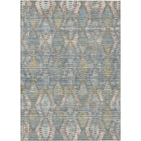 Denim Blue And Blue Floral Medallion Washable Indoor Outdoor Area Rug Photo 1