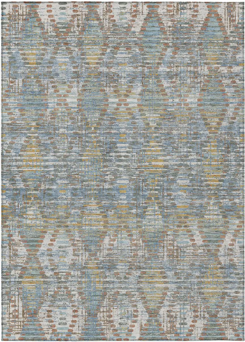Denim Blue And Blue Floral Medallion Washable Indoor Outdoor Area Rug Photo 1