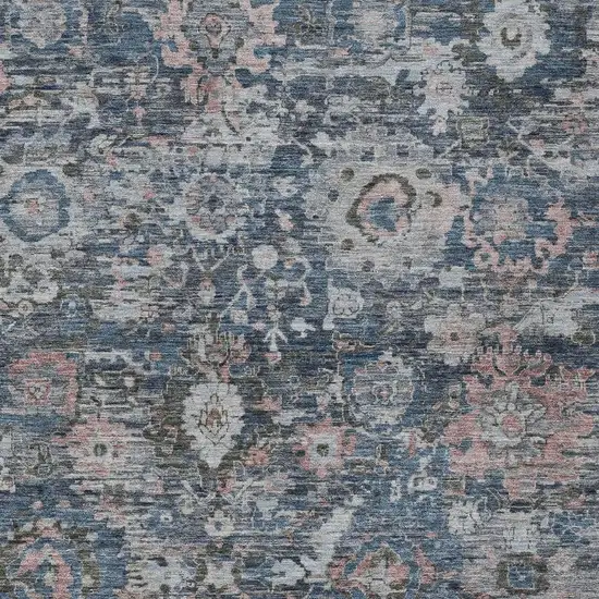 Denim Blue And Blue Floral Washable Indoor Outdoor Area Rug Photo 2