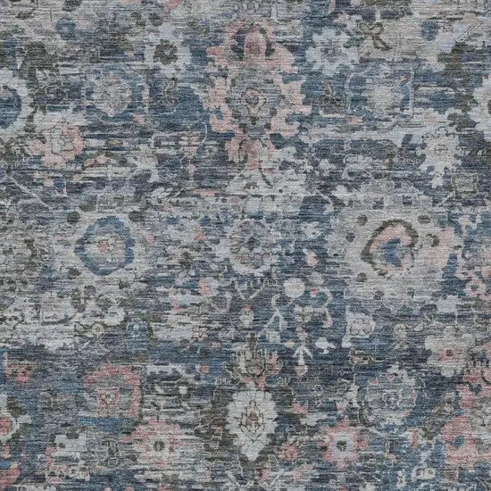 Denim Blue And Blue Floral Washable Indoor Outdoor Area Rug Photo 2