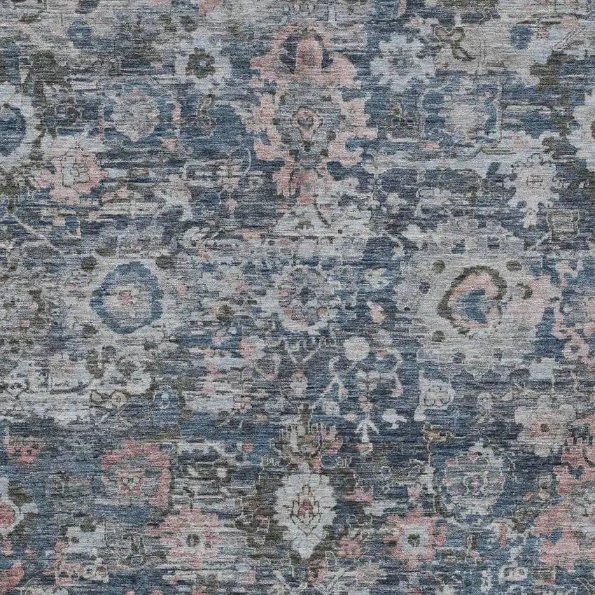 Denim Blue And Blue Floral Washable Indoor Outdoor Area Rug Photo 2