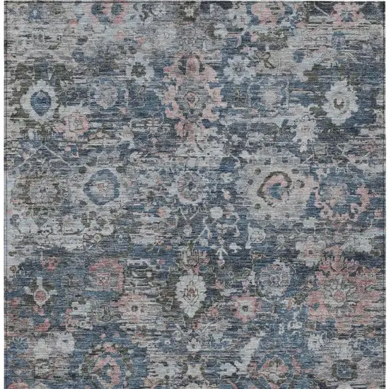Denim Blue And Blue Floral Washable Indoor Outdoor Area Rug Photo 3