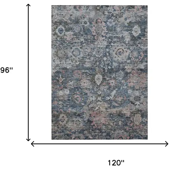 Denim Blue And Blue Floral Washable Indoor Outdoor Area Rug Photo 6
