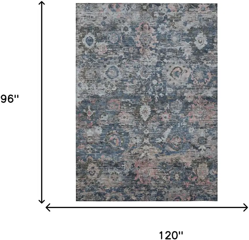 Denim Blue And Blue Floral Washable Indoor Outdoor Area Rug Photo 6