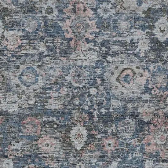 Denim Blue And Blue Floral Washable Indoor Outdoor Area Rug Photo 2