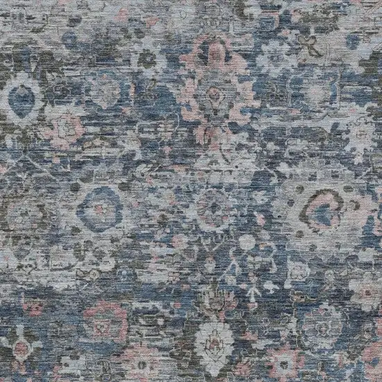 Denim Blue And Blue Floral Washable Indoor Outdoor Area Rug Photo 2