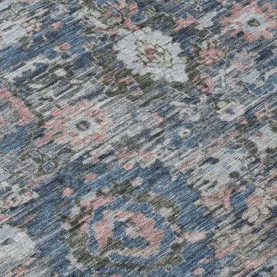 Denim Blue And Blue Floral Washable Indoor Outdoor Area Rug Photo 9