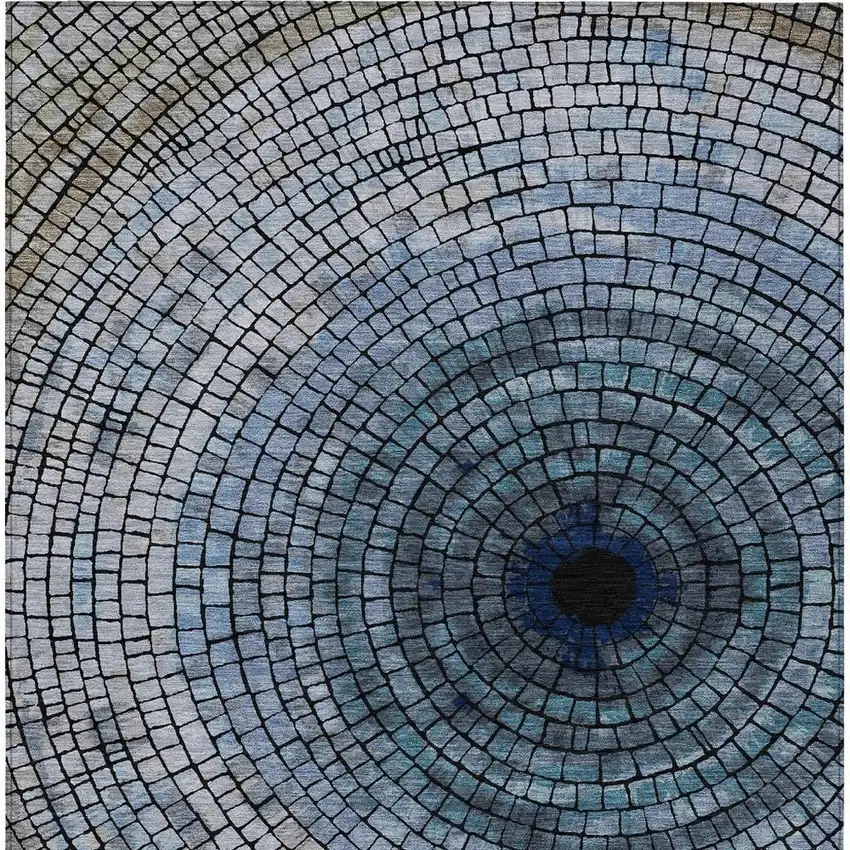 Denim Blue And Blue Geometric Washable Indoor Outdoor Area Rug Photo 4