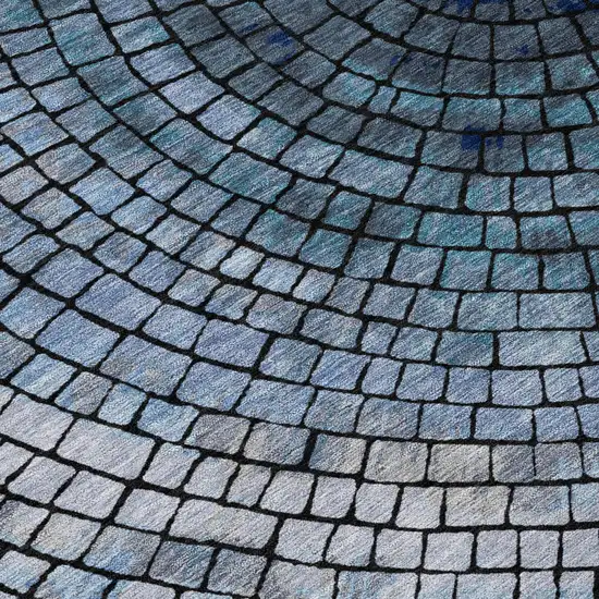 Denim Blue And Blue Geometric Washable Indoor Outdoor Area Rug Photo 6
