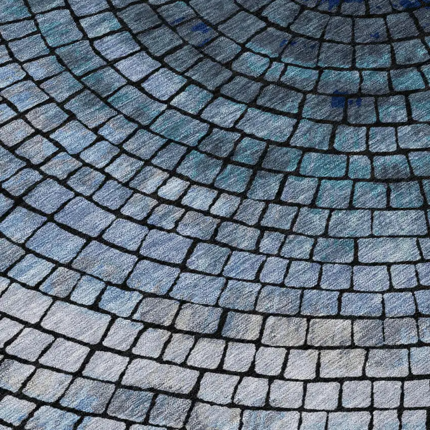 Denim Blue And Blue Geometric Washable Indoor Outdoor Area Rug Photo 6