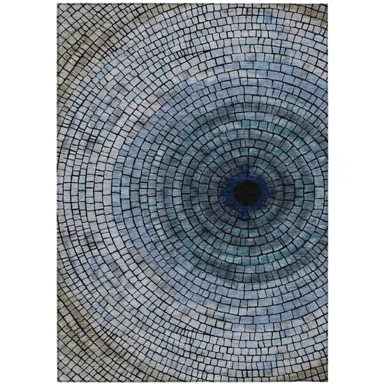 Denim Blue And Blue Geometric Washable Indoor Outdoor Area Rug Photo 2