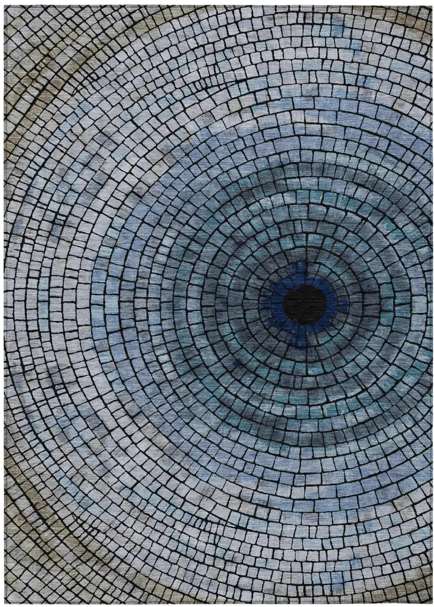 Denim Blue And Blue Geometric Washable Indoor Outdoor Area Rug Photo 2