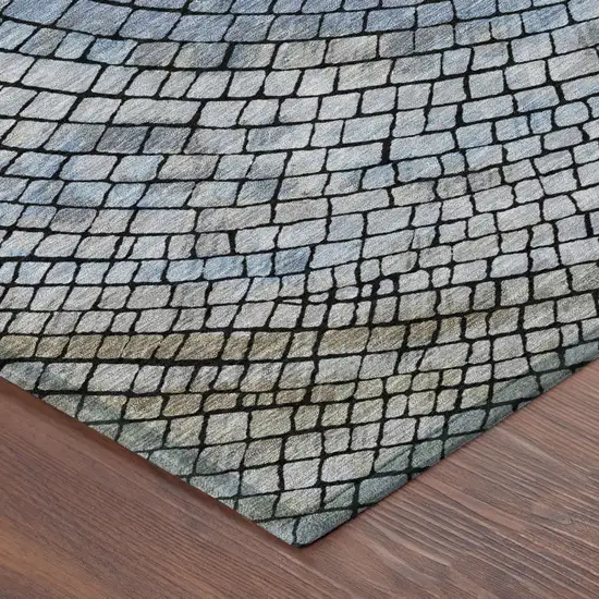 Denim Blue And Blue Geometric Washable Indoor Outdoor Area Rug Photo 5