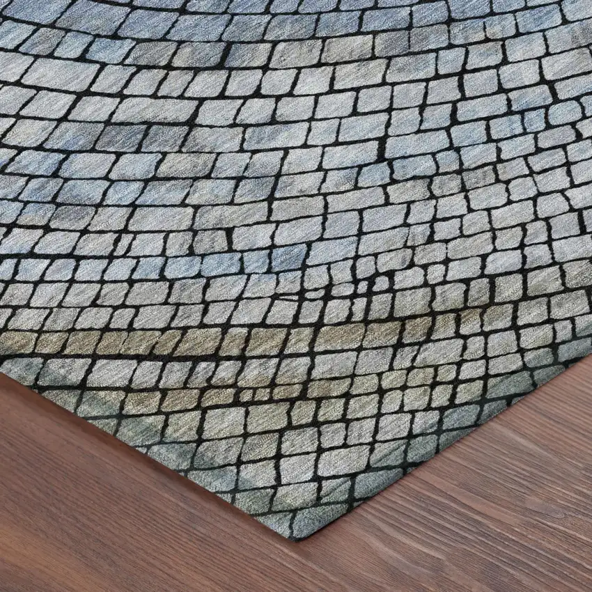Denim Blue And Blue Geometric Washable Indoor Outdoor Area Rug Photo 5