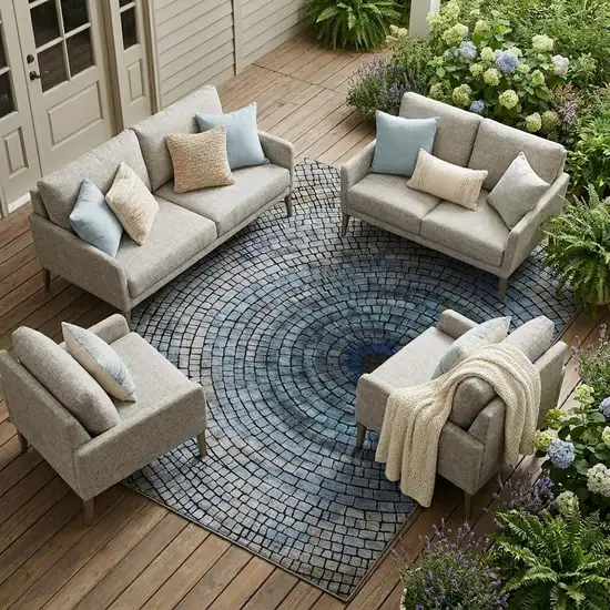 Denim Blue And Blue Geometric Washable Indoor Outdoor Area Rug Photo 1