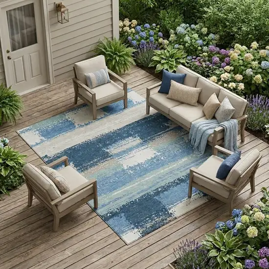 Denim Blue And Blue Geometric Washable Indoor Outdoor Area Rug Photo 1