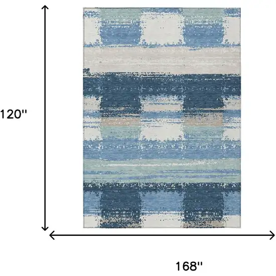 Denim Blue And Blue Geometric Washable Indoor Outdoor Area Rug Photo 5