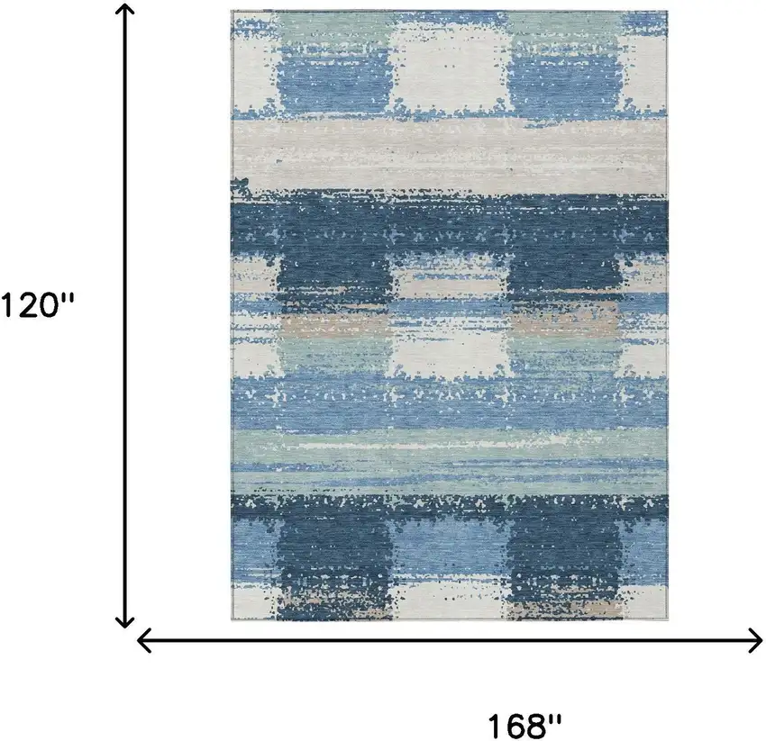 Denim Blue And Blue Geometric Washable Indoor Outdoor Area Rug Photo 5