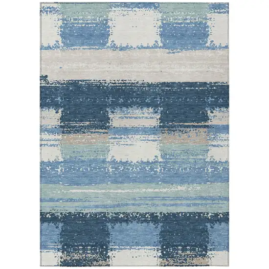 Denim Blue And Blue Geometric Washable Indoor Outdoor Area Rug Photo 2