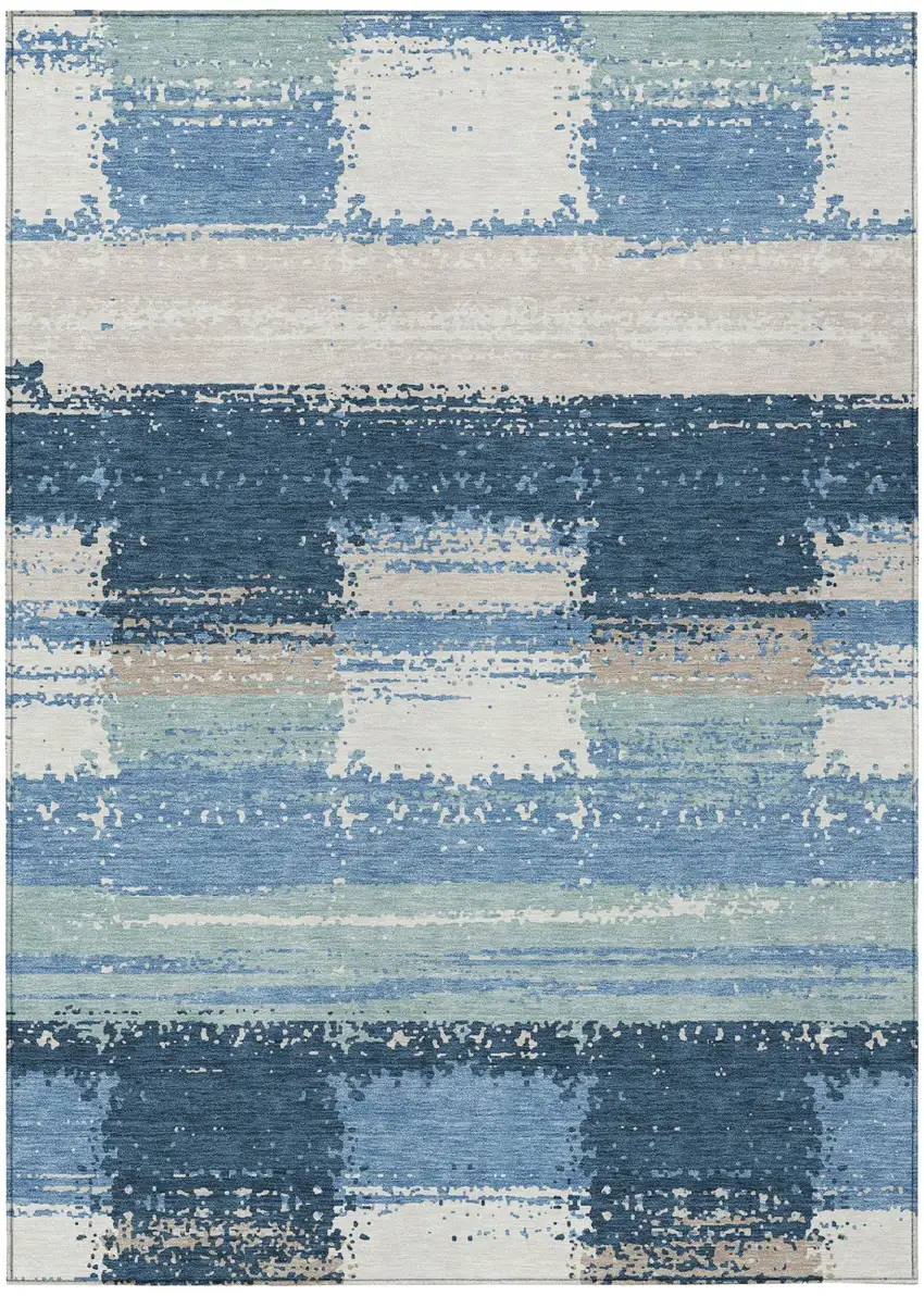 Denim Blue And Blue Geometric Washable Indoor Outdoor Area Rug Photo 2