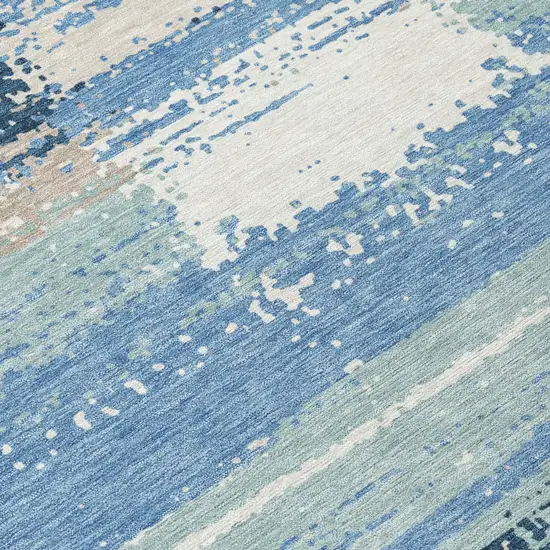 Denim Blue And Blue Geometric Washable Indoor Outdoor Area Rug Photo 4