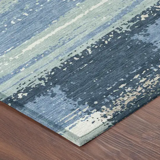 Denim Blue And Blue Geometric Washable Indoor Outdoor Area Rug Photo 3