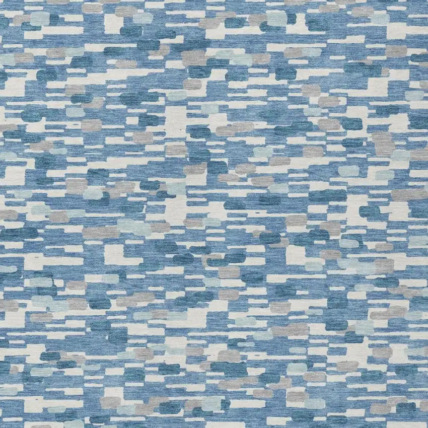 Denim Blue And Blue Geometric Washable Indoor Outdoor Area Rug Photo 3