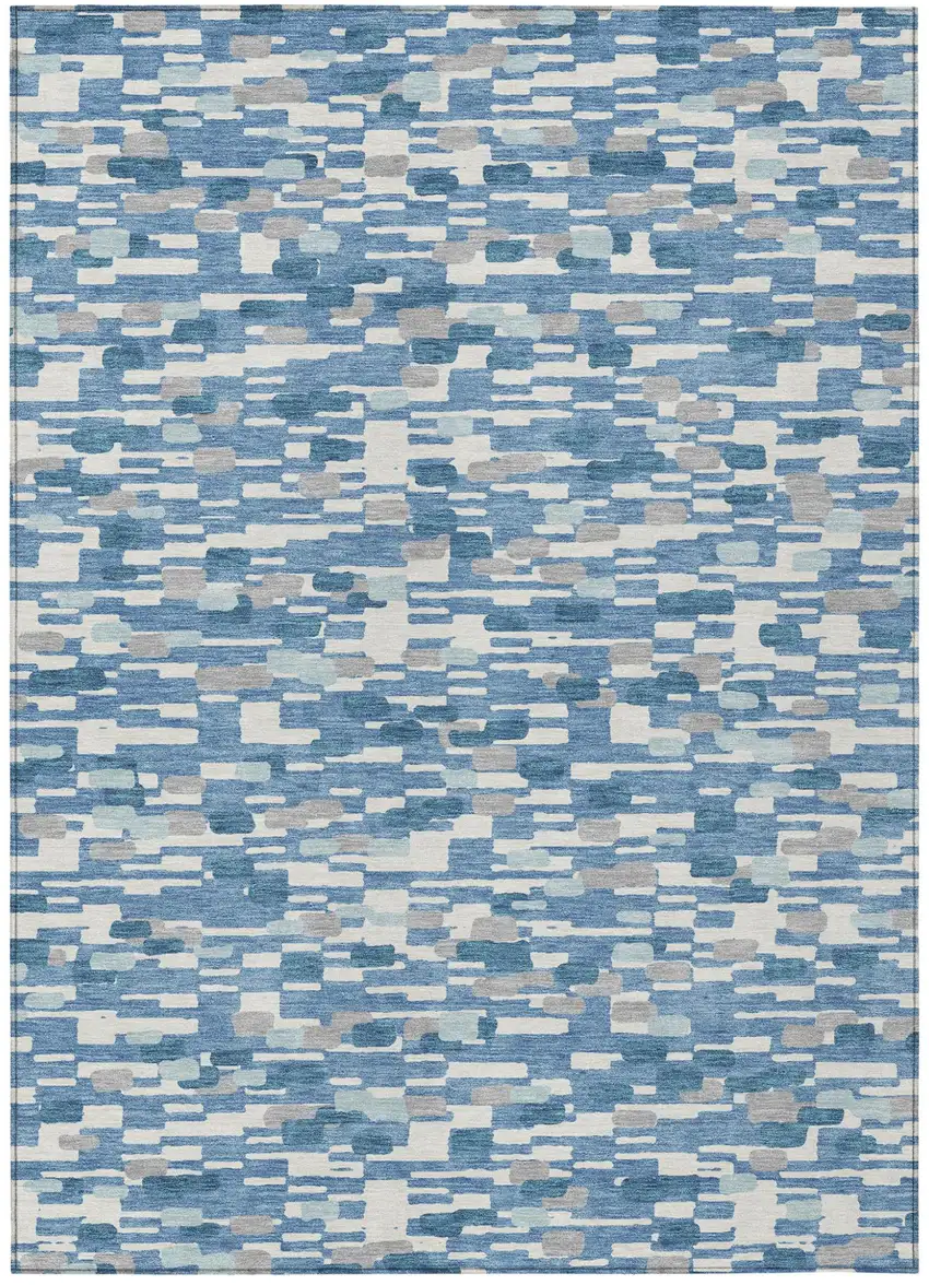 Denim Blue And Blue Geometric Washable Indoor Outdoor Area Rug Photo 1