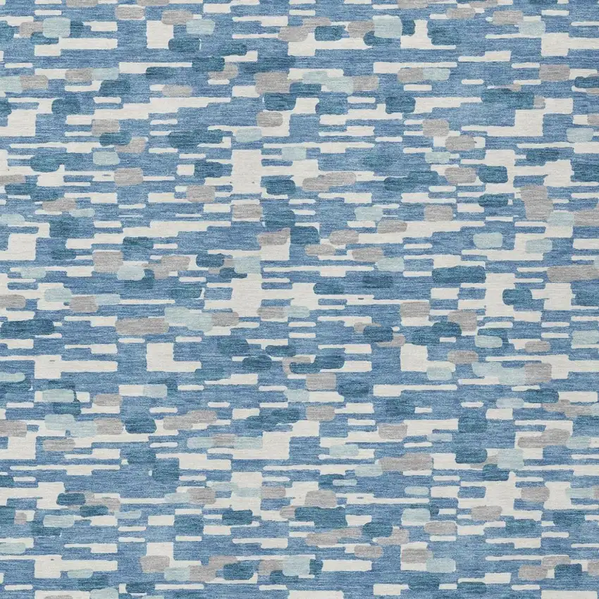 Denim Blue And Blue Geometric Washable Indoor Outdoor Area Rug Photo 2