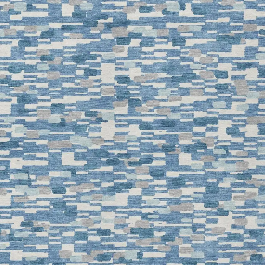 Denim Blue And Blue Geometric Washable Indoor Outdoor Area Rug Photo 2