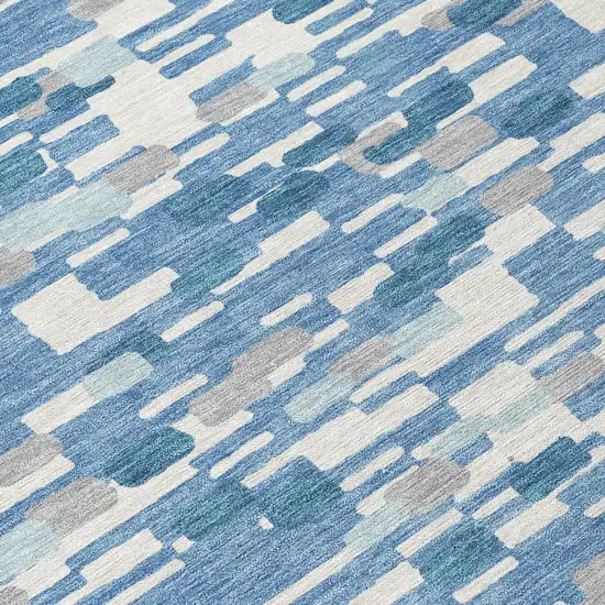 Denim Blue And Blue Geometric Washable Indoor Outdoor Area Rug Photo 5