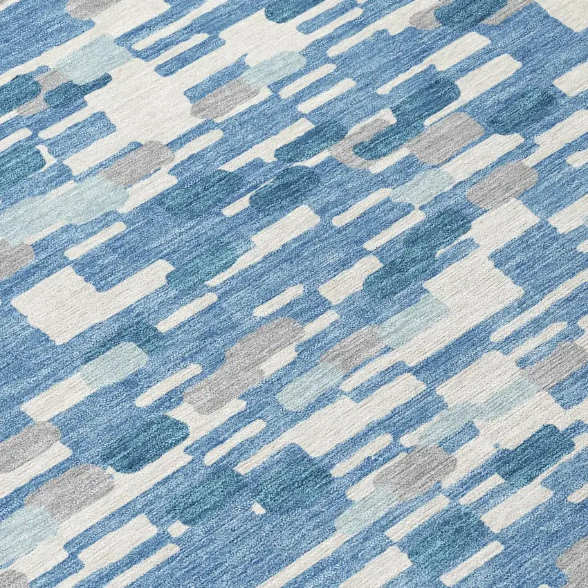 Denim Blue And Blue Geometric Washable Indoor Outdoor Area Rug Photo 5