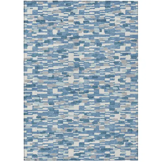 Denim Blue And Blue Geometric Washable Indoor Outdoor Area Rug Photo 3