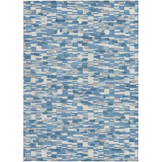 Denim Blue And Blue Geometric Washable Indoor Outdoor Area Rug Photo 4