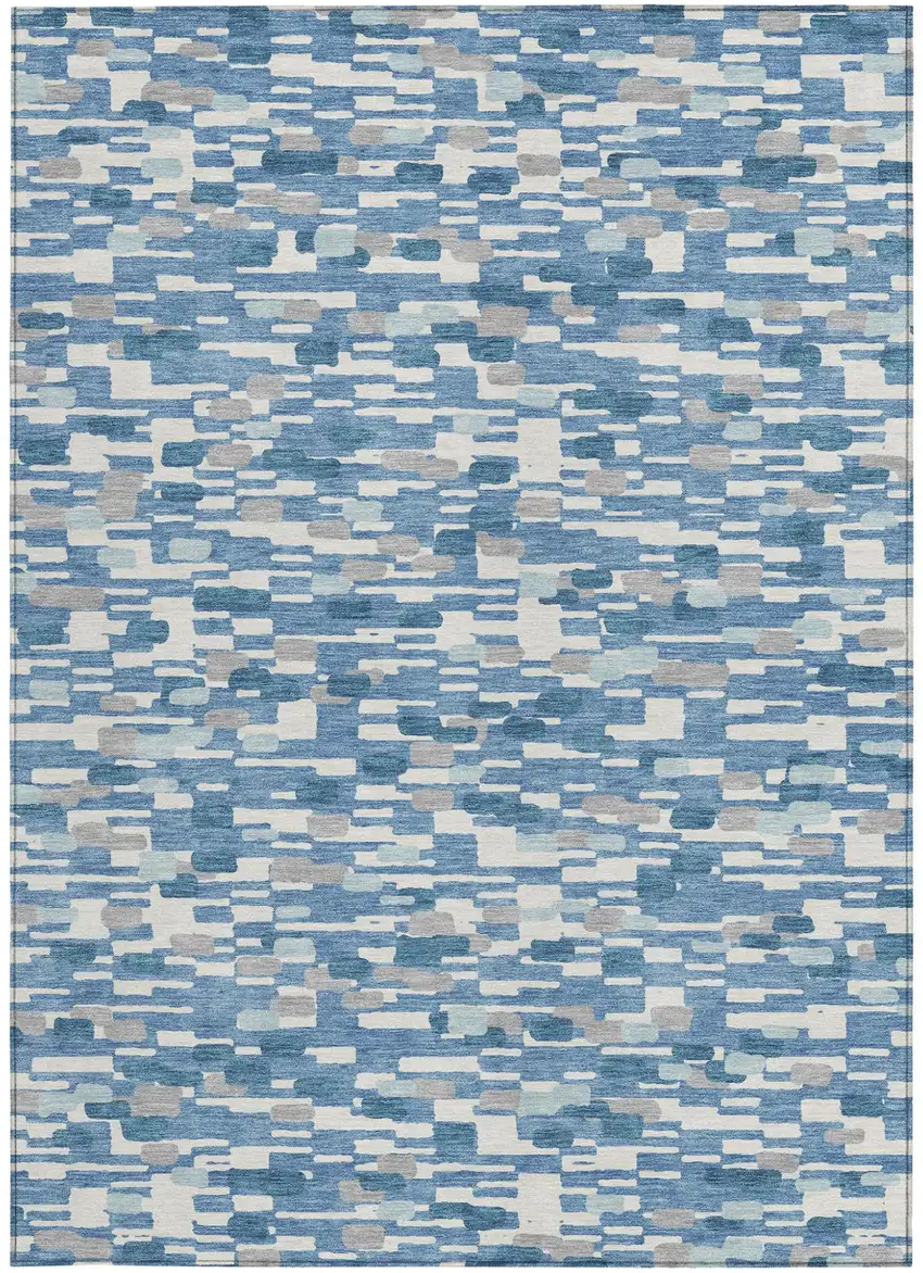Denim Blue And Blue Geometric Washable Indoor Outdoor Area Rug Photo 4