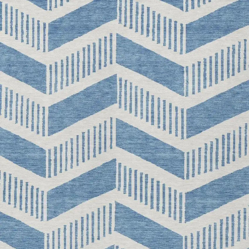 Denim Blue And Blue Geometric Washable Indoor Outdoor Area Rug Photo 2