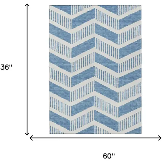 Denim Blue And Blue Geometric Washable Indoor Outdoor Area Rug Photo 6