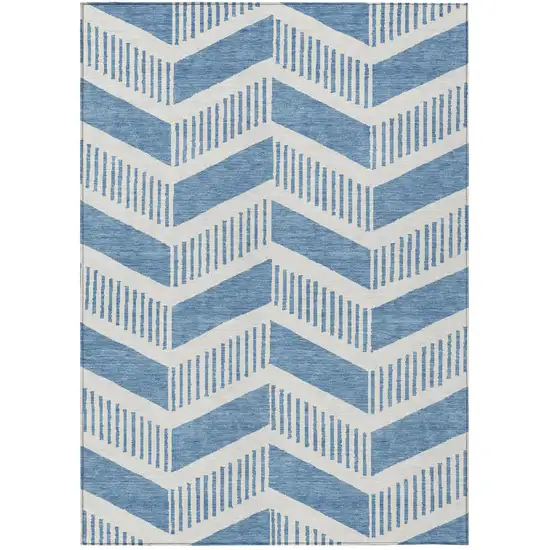 Denim Blue And Blue Geometric Washable Indoor Outdoor Area Rug Photo 1