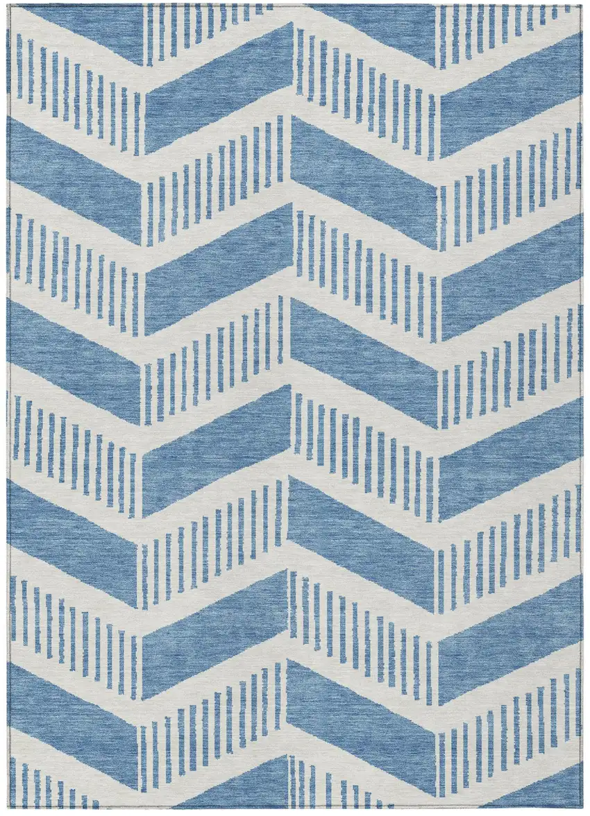 Denim Blue And Blue Geometric Washable Indoor Outdoor Area Rug Photo 1