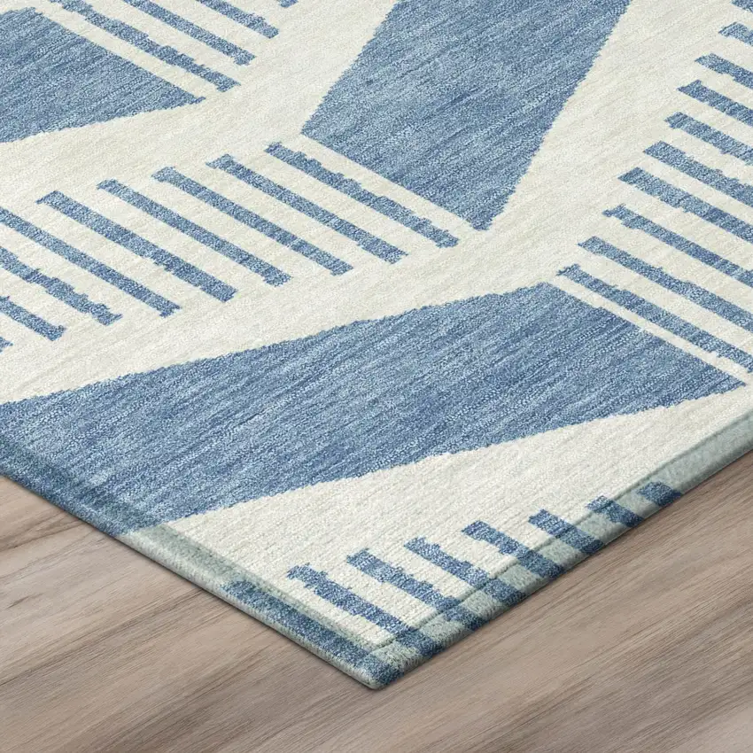 Denim Blue And Blue Geometric Washable Indoor Outdoor Area Rug Photo 4