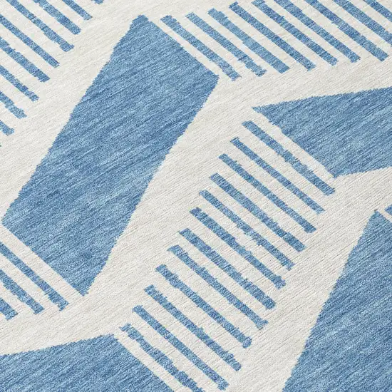 Denim Blue And Blue Geometric Washable Indoor Outdoor Area Rug Photo 5