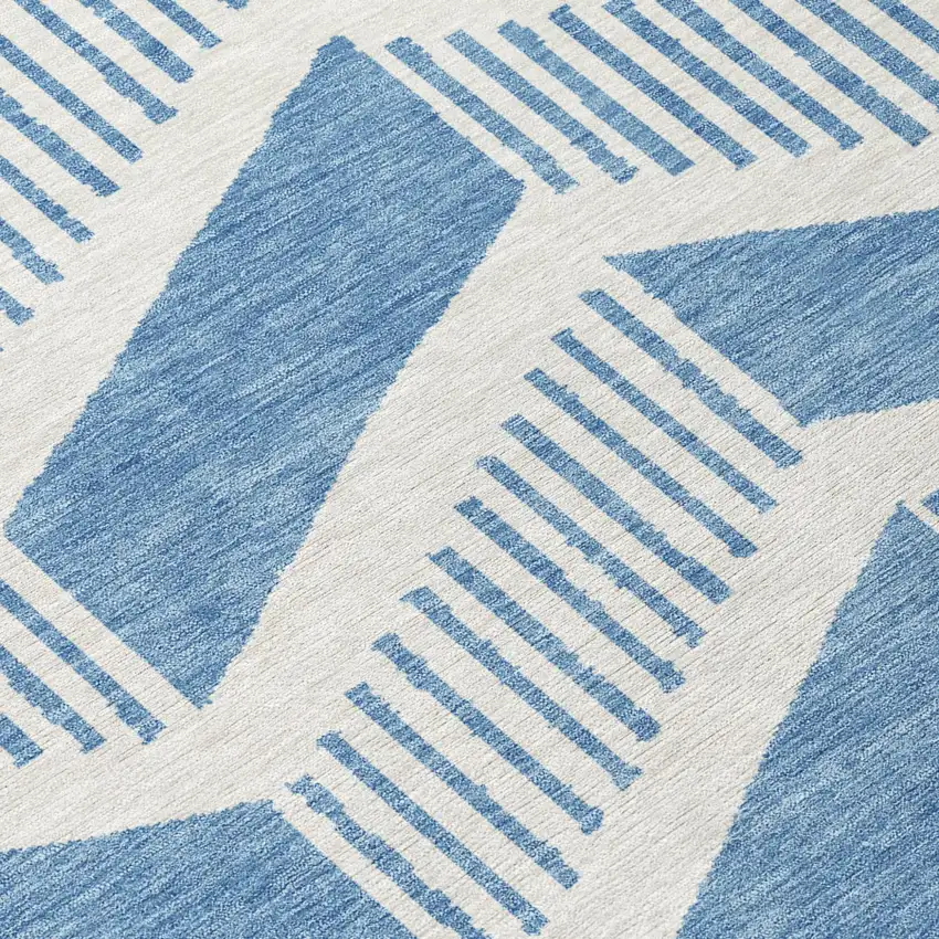Denim Blue And Blue Geometric Washable Indoor Outdoor Area Rug Photo 5